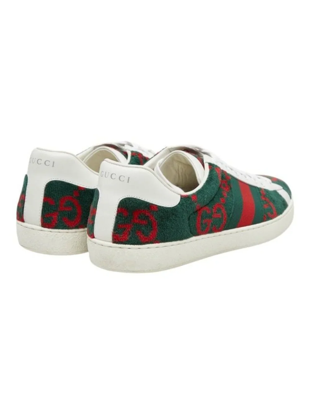 Gucci GG Terry Cloth 9 Green Red Pile Leather Sneaker
